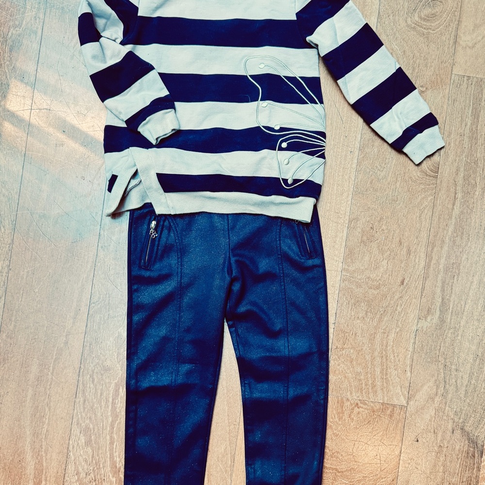 Mayoral Beige and Navy Striped Sweater